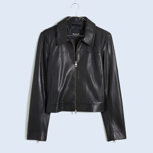 SHRUNKEN ZIP-FRONT JACKET (LEATHER) - BLACK - MADEWELL